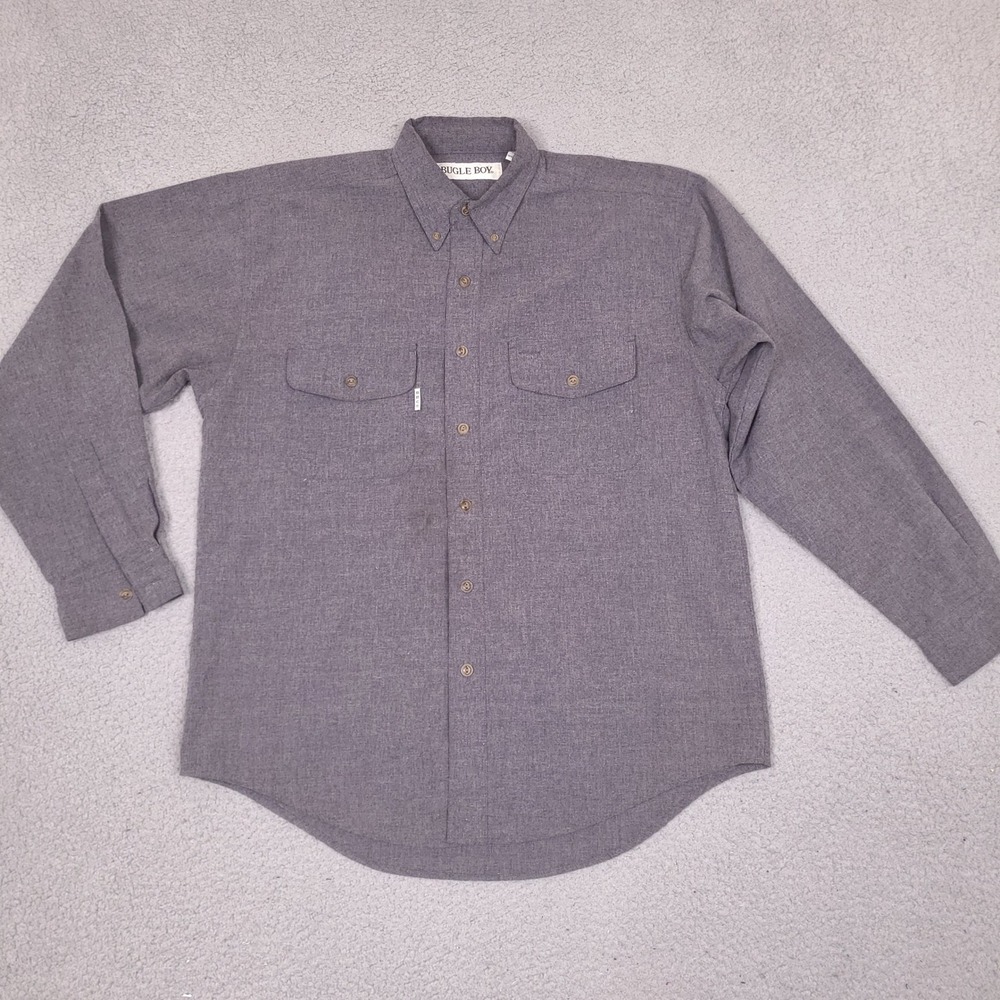 Bugle Boy Shirt Mens Medium‎ Gray Long Sleeve Button Down Dual Pocket